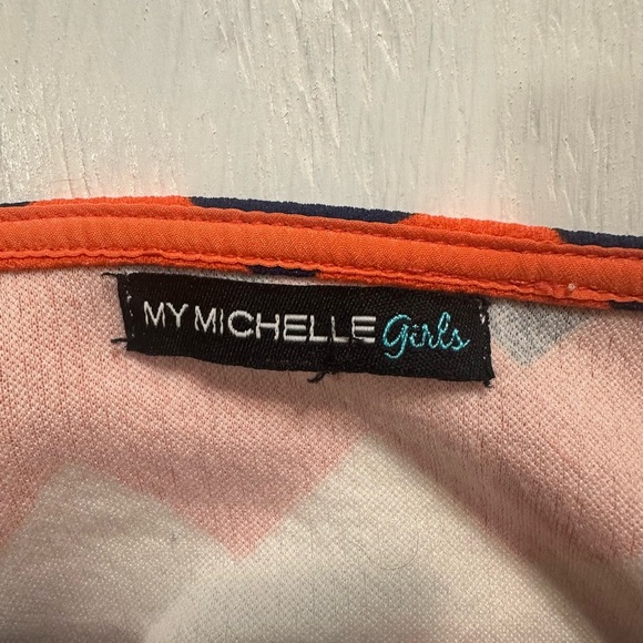 My Michelle Girls Chevron Knit Dress Size 10 Orange Teal Navy Short Sleeve - Picture 6 of 8